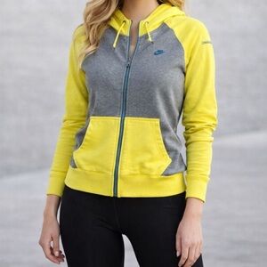 Vintage Nike Yellow & Gray Full-Zip Hoodie | Women’s Large | Thick Cotton
